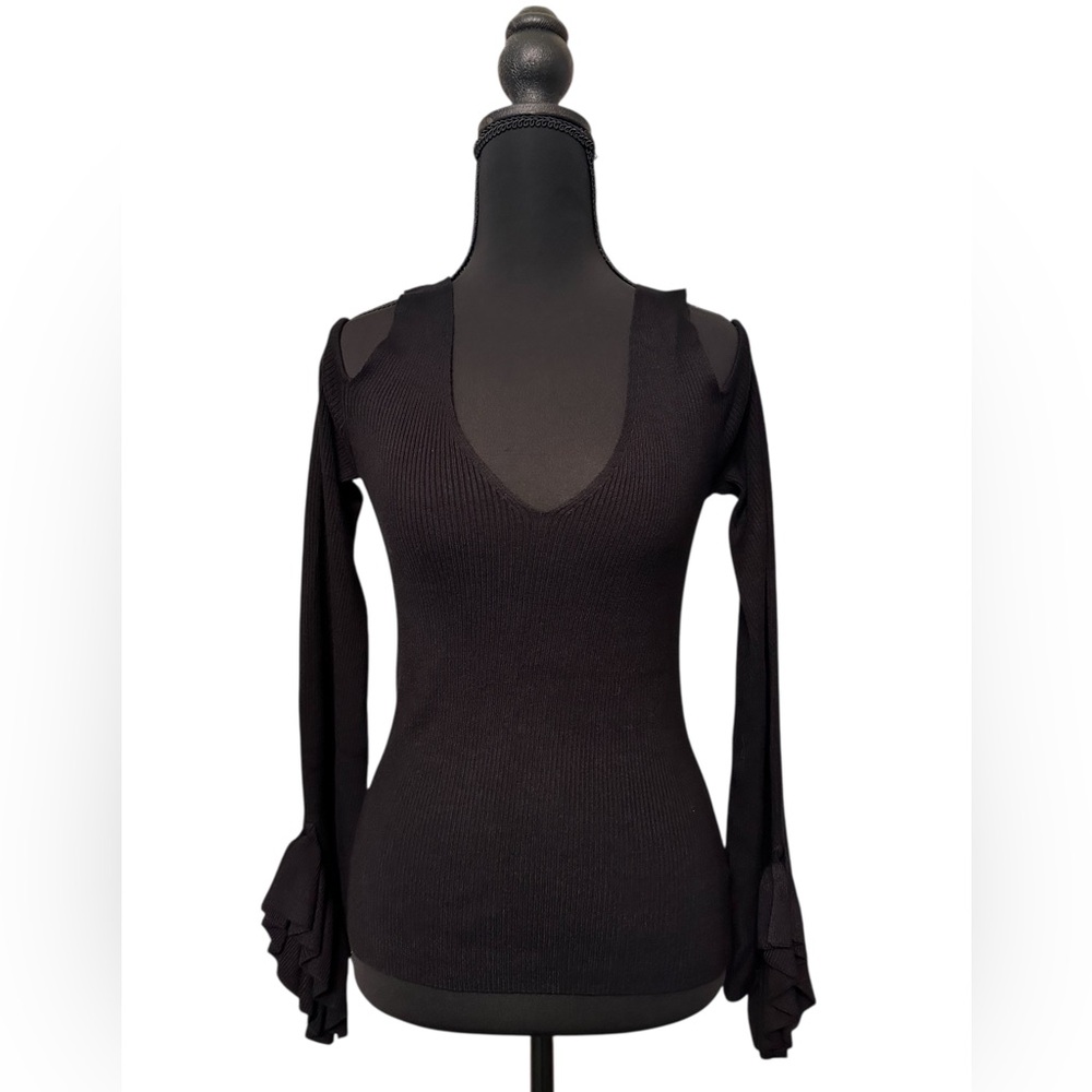 Express black long sleeve top Cold Shoulder Ribbed Knit